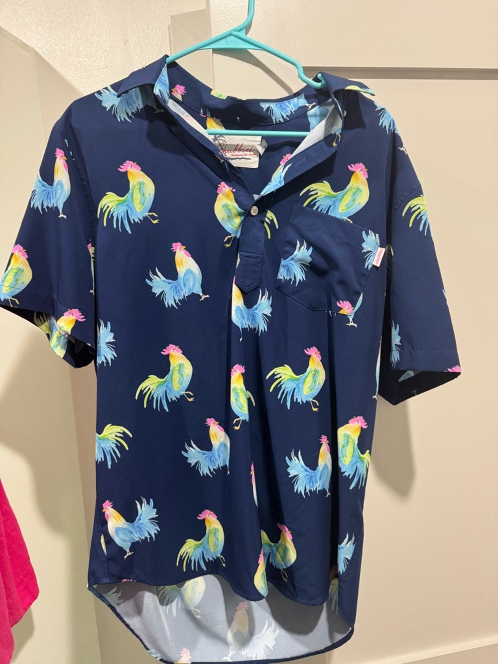 Navy Rooster Print Short Sleeve Shirt - Unbranded